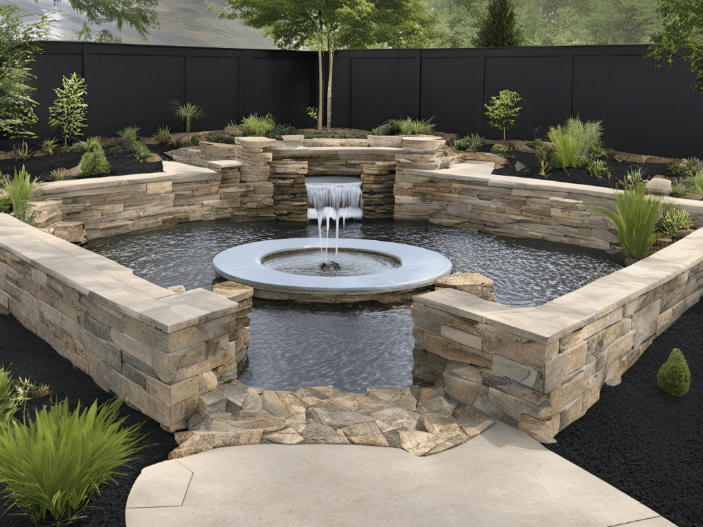 Design concept renderings of an unfinished water feature
